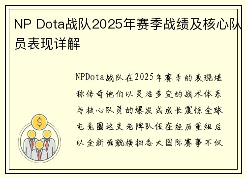 NP Dota战队2025年赛季战绩及核心队员表现详解
